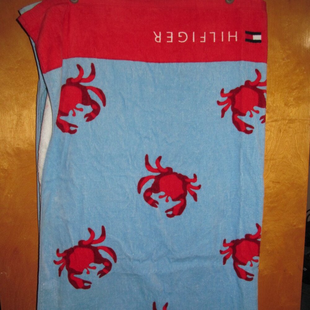 Vintage 2008 Tommy Hilfiger Block Island Crab French Blue Beach Towel Y2K 40x70